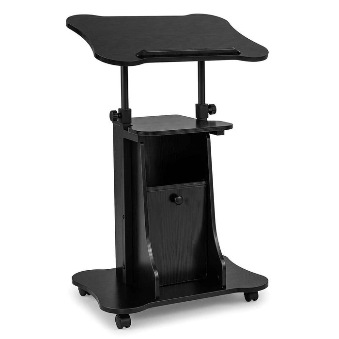 Costway Mobile Lectern Podium Stand Adjustable Laptop Table Black ...