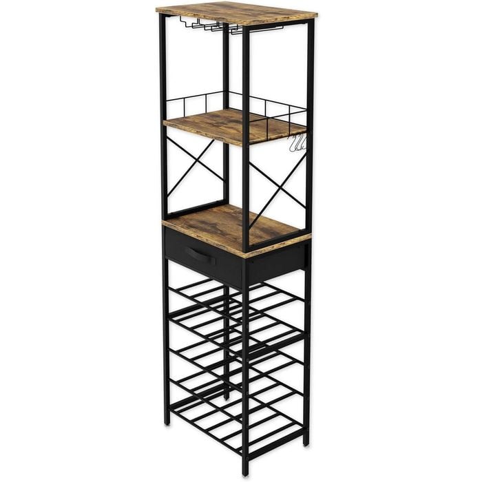 CARLA HOME Freestanding Wine Rack for 20 Bottles with Wood Countertop and Sturdy Metal Frame
