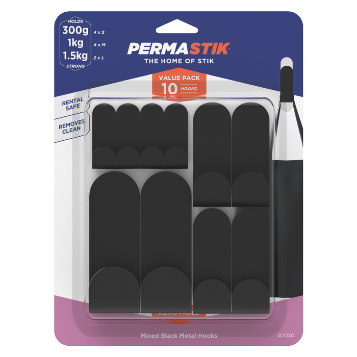 Permastik Black Mixed Metal Hooks - 10 Pack