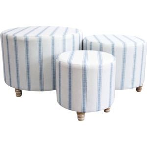 3pc LVD Linen Ottomans Stool Set 60x44cm/49x39cm/35x34cm Hamptons Stripes