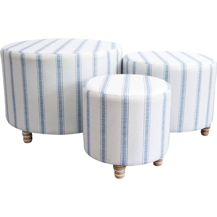 3pc LVD Linen Ottomans Stool Set 60x44cm/49x39cm/35x34cm Hamptons Stripes