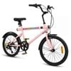 Costway 50cm Commuter Bicycle Lighted Bike 6 Speed Carbon Steel Pink