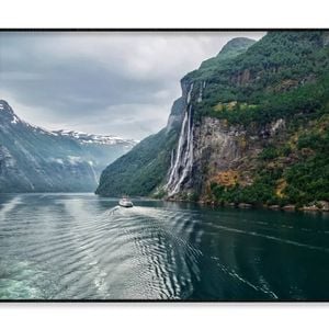 Waterfall On a Fjord & Mountain   Print 100% Australian Made 90x60cm  (Poster)