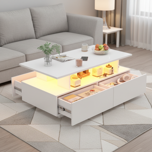 Ufurniture High Gloss Coffee Table with Storage Drawer and Open Shelf for Home Living Room Table White