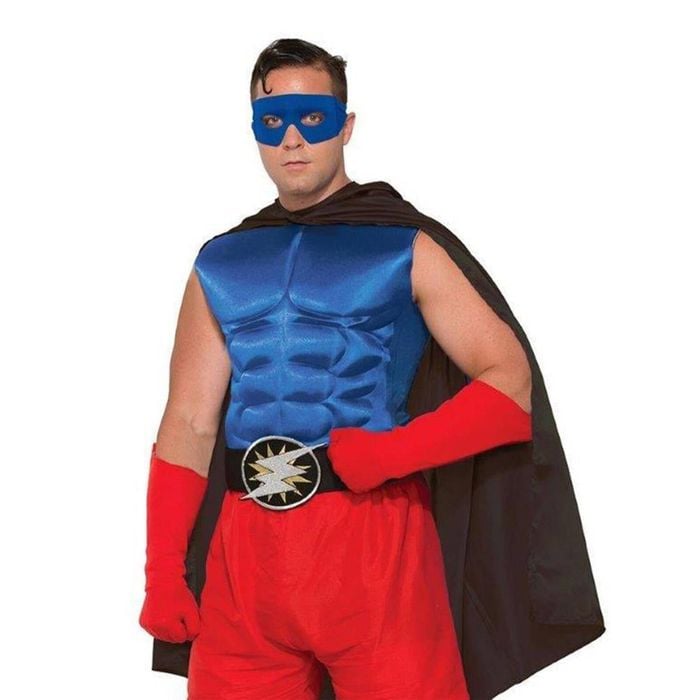 Adult Blue Muscle Chest Top for Superhero Halloween Costumes with Flexed Torso Design, ADULT