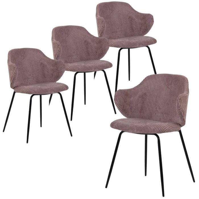 Set of 4 Dining Chairs with Corduroy Cord Fabric in Pink - Graphite | Dining Chair