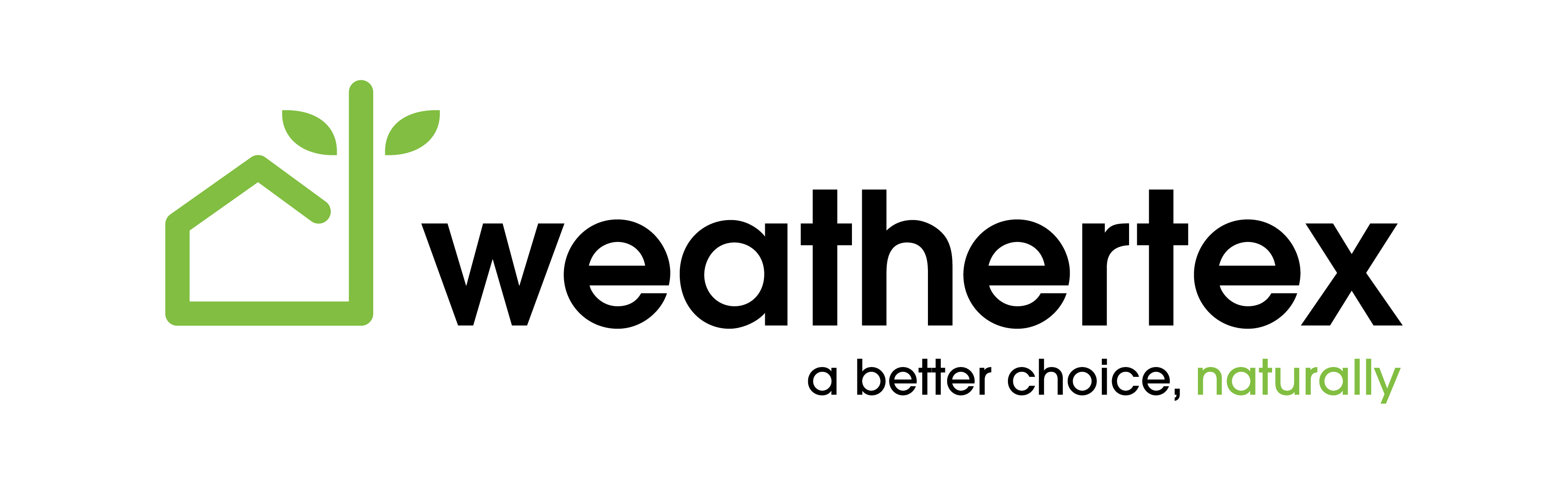 Weathertex logo in the black and green text colourway
