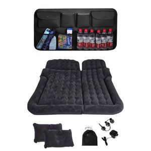 SOGA Car Bundle – Black Leather Back Seat Storage Organizer & Inflatable Boot Mattress