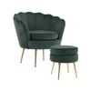 La Bella Shell Scallop Green Armchair Accent Chair Velvet + Round Ottoman Footstool