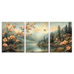3pcs Ornate Garden Scene with Birds and Trees Print 100% Australian Made 3 x 40x60cm (Metal Print)