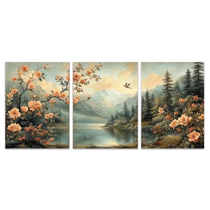 3pcs Ornate Garden Scene with Birds and Trees Print 100% Australian Made 3 x 40x60cm (Metal Print)