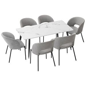 Oikiture 7PCS Dining Sets  120cm Rectangle Table with Chairs Fabric Grey