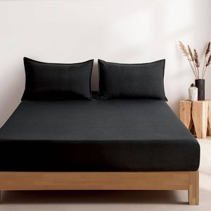 Cleverpolly Vintage Washed Microfibre Fitted Sheet Set With Matching Pillowcases (black, Super King)