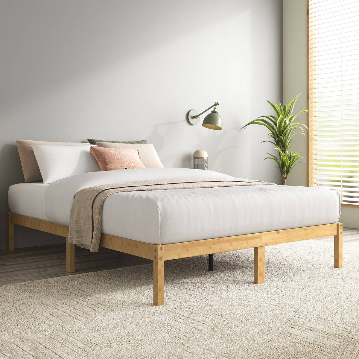 Zinus Queen Bamboo Wood Bed Frame Wooden Platform Base - Bunnings Australia