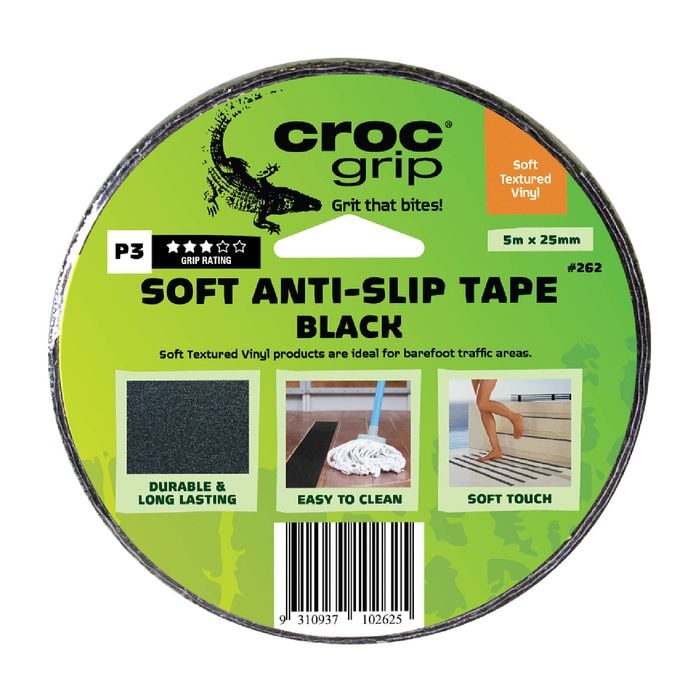Croc Grip 25mm x 5m Black Soft Textured Vinyl Tape