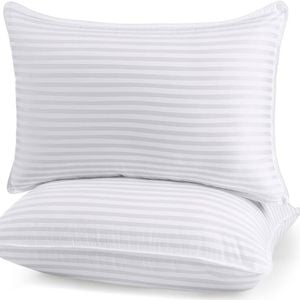 2x Premium 100% Cotton Pillow with Cover Filled Durable Soft Standard - 48x74cm - White | 48 x 74 cm | Cotton Cover