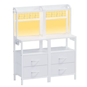 Ufurniture 2xbedside Table With Drawers Nightstand With Charging Station Led Lights White
