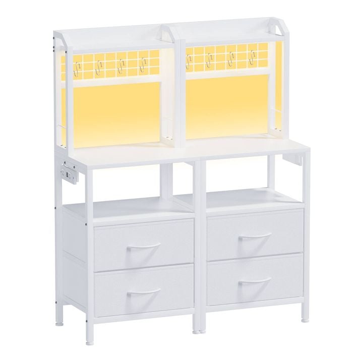 Ufurniture 2xbedside Table With Drawers Nightstand With Charging Station Led Lights White
