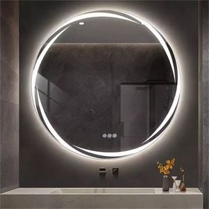 OAKORY 80cm Round LED Bathroom Mirror Swirl Style Backlit Dimmable 3-Colour Light Anti-Fog Memory Function