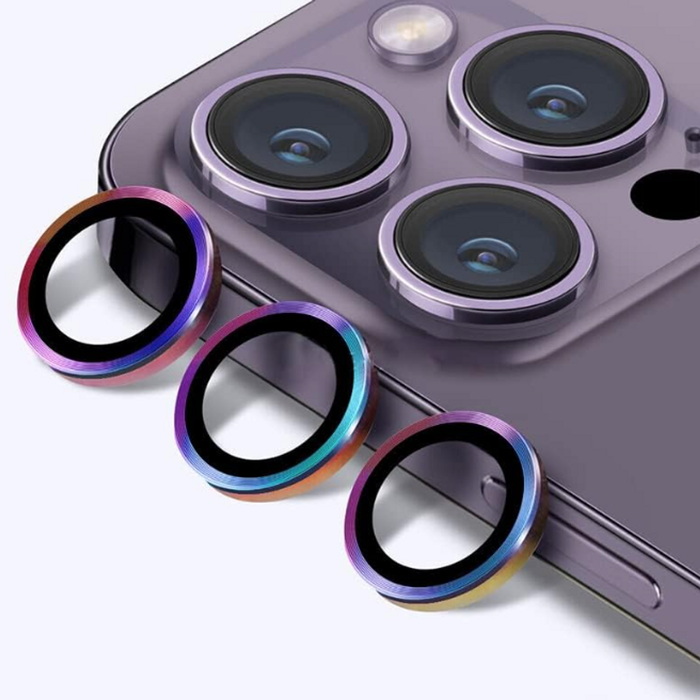 Metal Camera Lens Glass Individual Eagle Protector Cover - For Apple iPhone 15 Pro / 15 Pro max (3pcs) - Rainbow