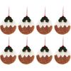 8PK Urban Christmas Pudding Hanging Tree Decoration 8cm Brown/White