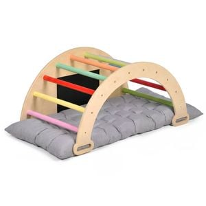 Ufurniture 6 in 1 Climb Playset with Removable Cushion Wooden Kids Climbing Arch with Blackboard
