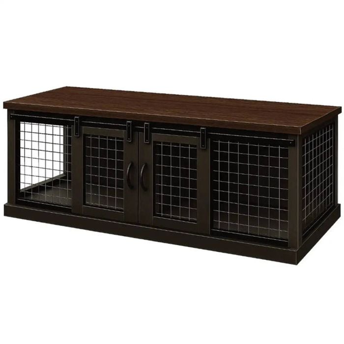 Paws and Willow Open Plan Night Sky with Espresso Top  Wooden Dog Crate Barn Doors with Mesh