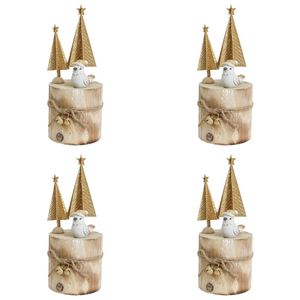 4x LVD Metal/Wood Xmas Trees Bird Stump Christmas Holiday Decoration 7x18.5cm