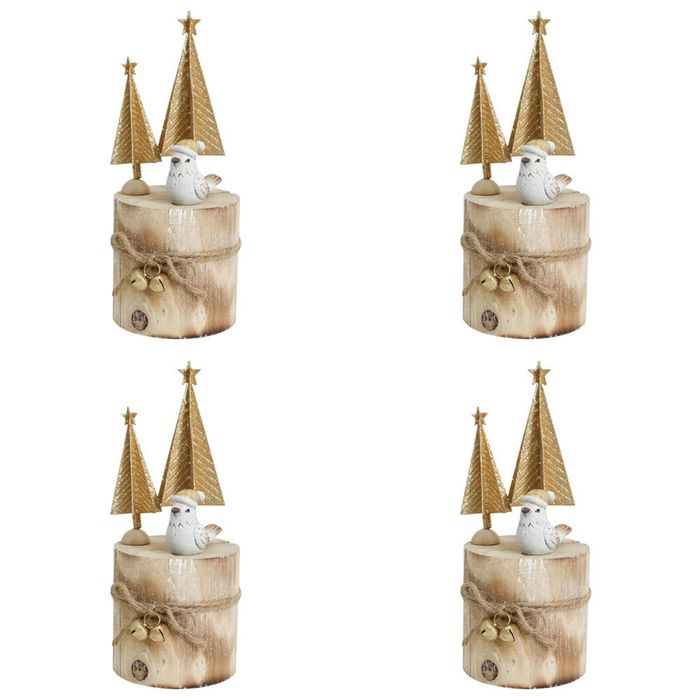 4x LVD Metal/Wood Xmas Trees Bird Stump Christmas Holiday Decoration 7x18.5cm