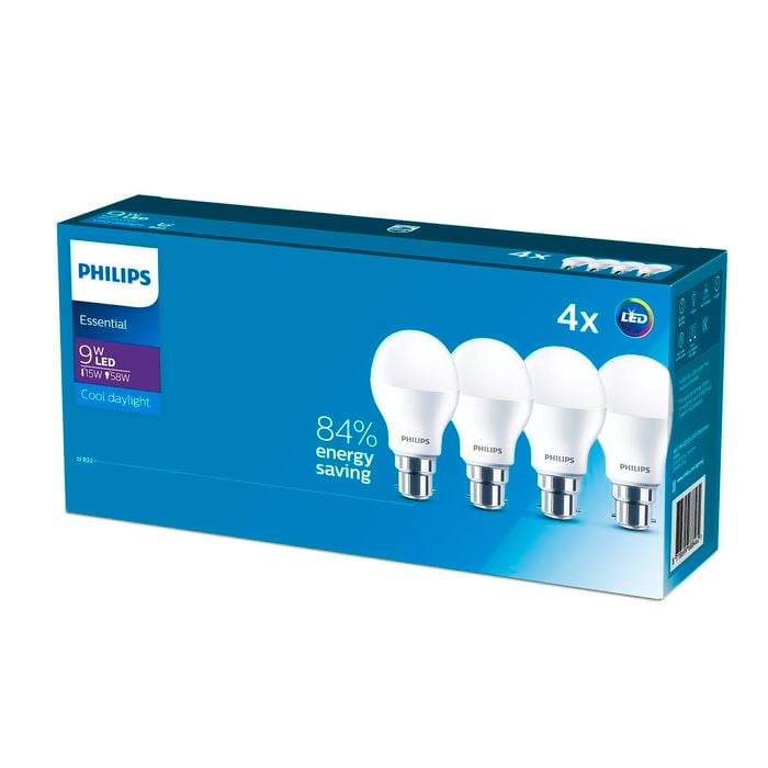 Philips A60 B22 LED 950Lm Cool Daylight 9W Globe - 4 Pack