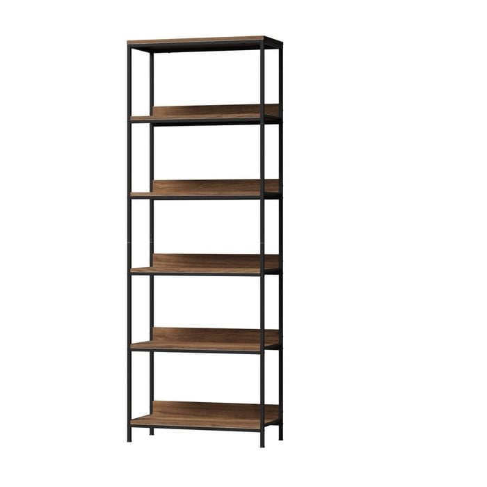 Oikiture Display Shelf 5 Tier Bookshelf Storage Shelves Black and Walnut