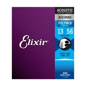 Elixir #11100 Acoustic Polyweb Guitar Musical String 80/20 Bronze 13-56 Medium