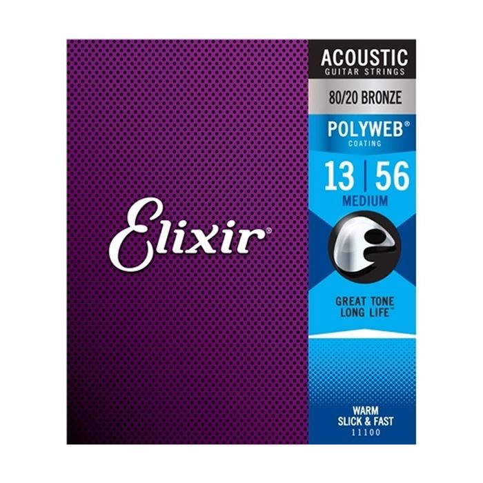 Elixir #11100 Acoustic Polyweb Guitar Musical String 80/20 Bronze 13-56 Medium