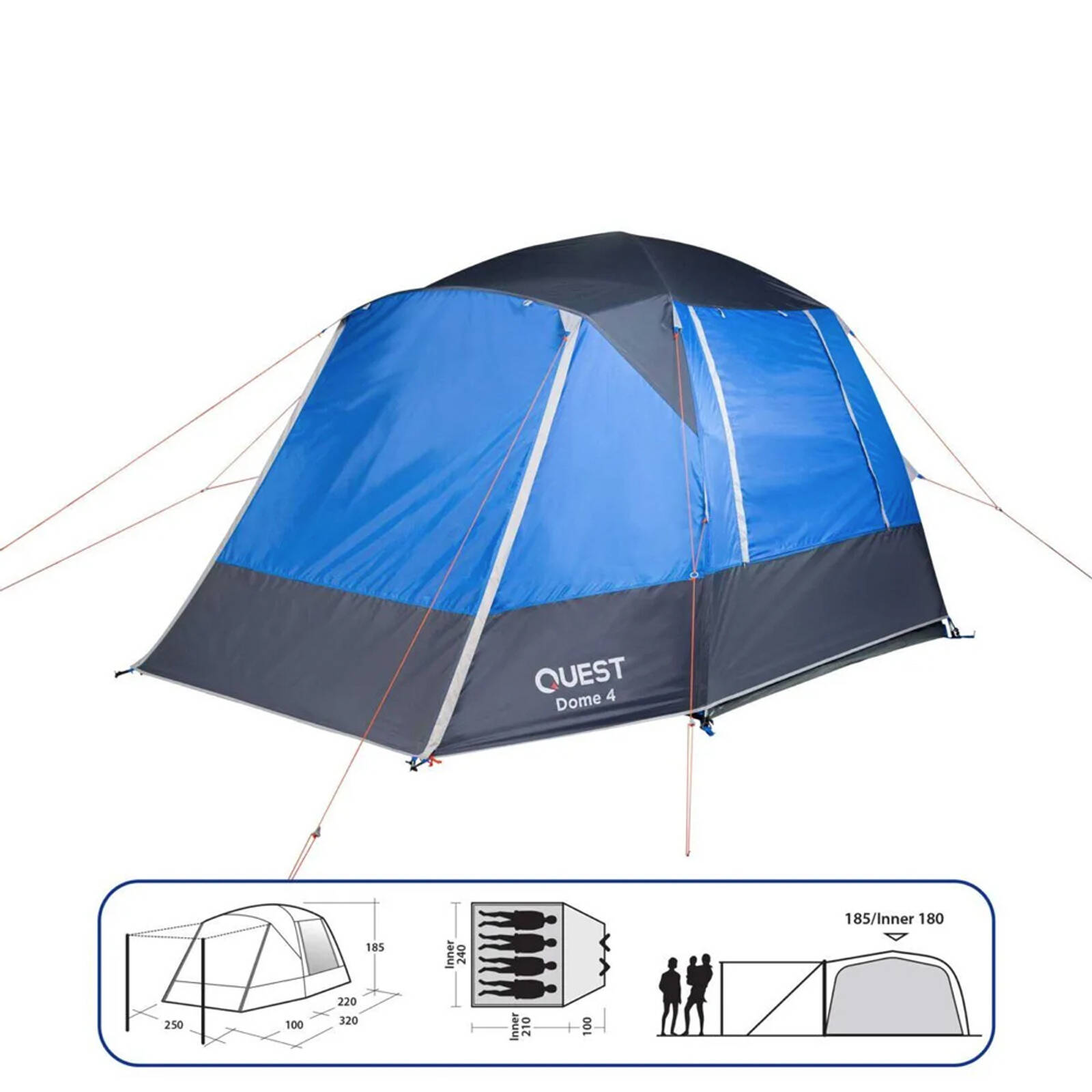 Quest 320cm 4 Person Camping Dome Tent w Carry Bag Black Blue Bunnings Australia