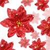 Catzon 36 Pcs Christmas Glitter Poinsettia Flowers for Xmas Tree-Red