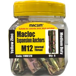 Macsim M12 Yellow Zinc Medium Duty Macloc Expansion Anchors - 6 Pack