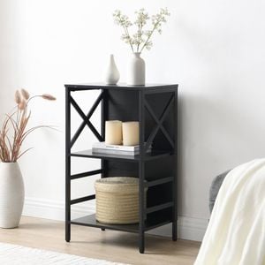 Homfurn 3 Tier Industrial Bookcase With Metal Frame And Backboard,low Rustic Brown Book Shelf,book Case For Small Spaces