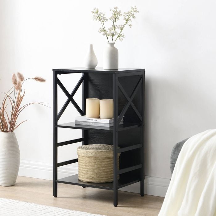 Homfurn 3 Tier Industrial Bookcase With Metal Frame And Backboard,low Rustic Brown Book Shelf,book Case For Small Spaces