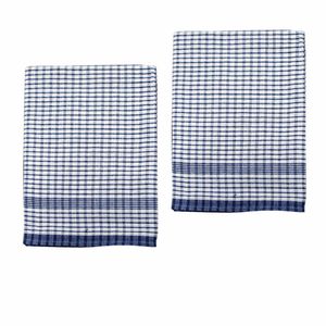 Hotel Living Set Of 2 Jumbo Cotton Check Tea Towels 60x90cm Navy