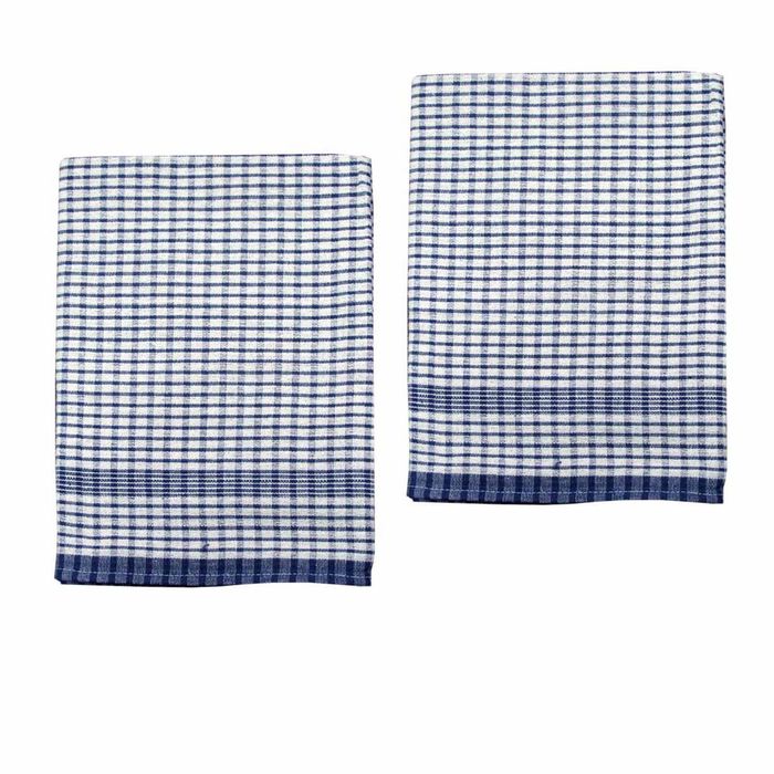 Hotel Living Set Of 2 Jumbo Cotton Check Tea Towels 60x90cm Navy