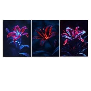 3pcs Lily Flowers Dark Floral Beauty Print 100% Australian Made 3 x 40x60cm (Metal Print)