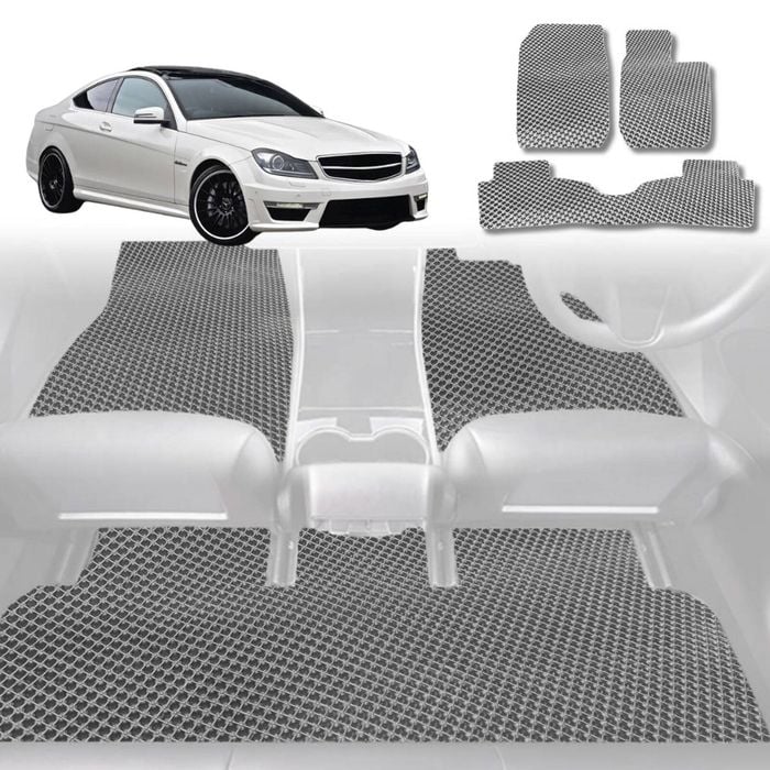 6D Diamond Car Floor Mats for Mercedes-Benz C-Class Coupe (W204)2007-2014-Full Set-Grey-Outback GT