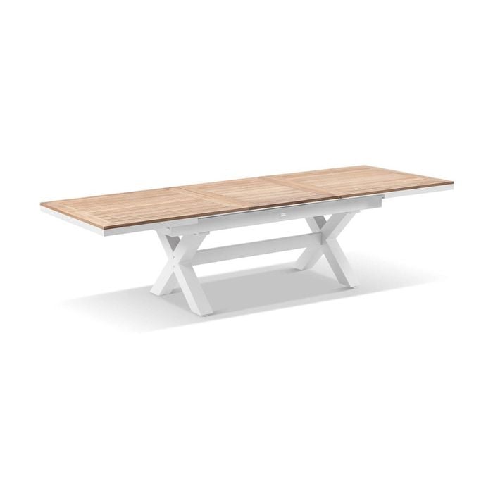 Austin Outdoor 2.2m - 3m Extension Teak Timber And Aluminium Dining Table White