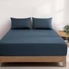 Gioia Casa Vintage Washed Cotton Fitted Sheet Set - 100% Natural Cotton - Soft & Breathable - Indigo - Double