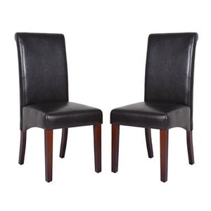 2x Wooden Frame Brown PU Leather Dining Chairs with Solid Pine Legs