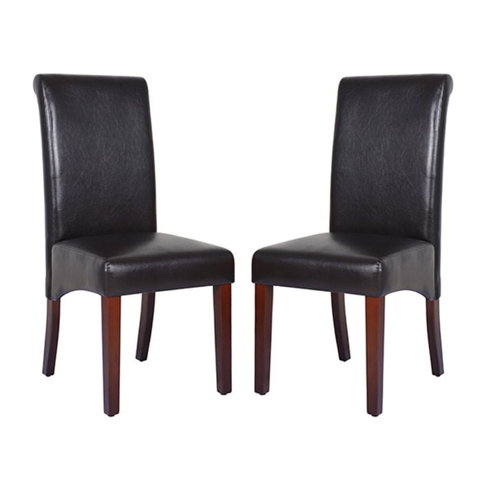2x Wooden Frame Brown PU Leather Dining Chairs with Solid Pine Legs