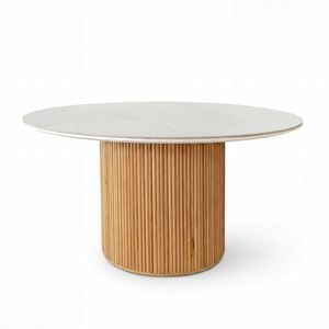 Avila 150cm Flute Round Dining Table Ceramic Stone Top Natural