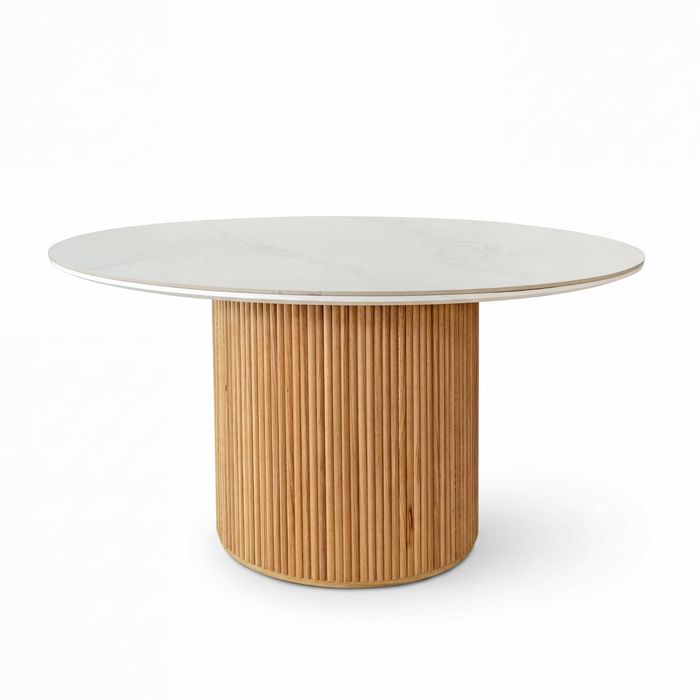 Avila 150cm Flute Round Dining Table Ceramic Stone Top Natural