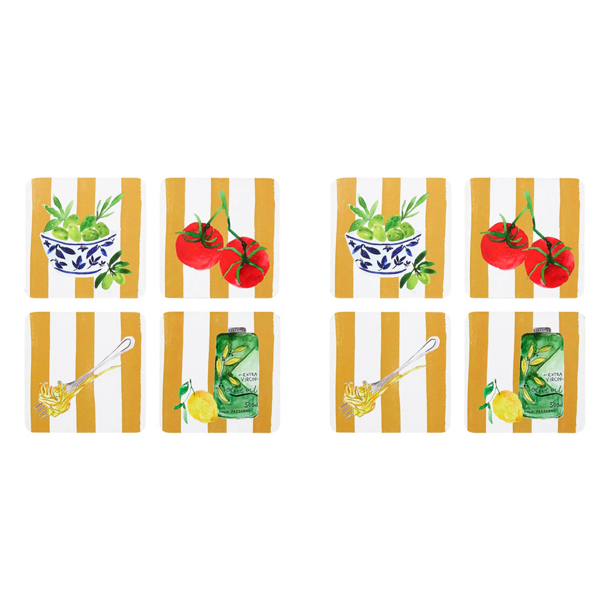 2x 4pc Porto Beige Stripe & Florence Food Rectangle Coasters 10cm ...