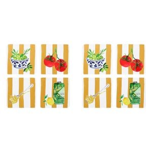 2x 4pc Porto Beige Stripe & Florence Food Rectangle Coasters 10cm